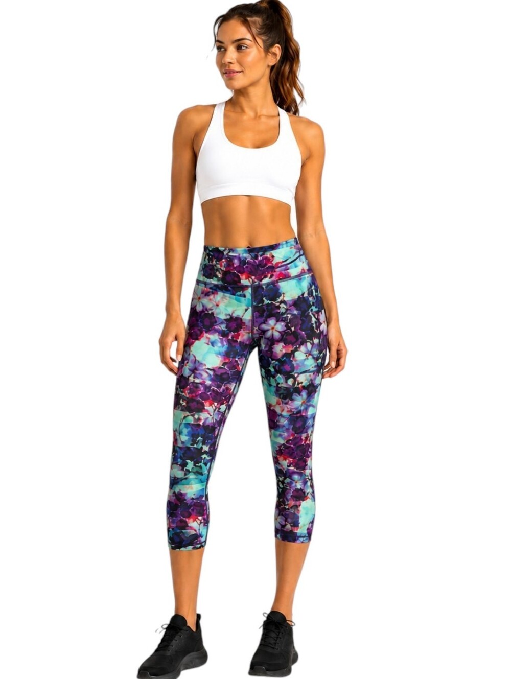 Athleta Capri Leggings Floral Fade Running Zip Pocket Multicolor XS